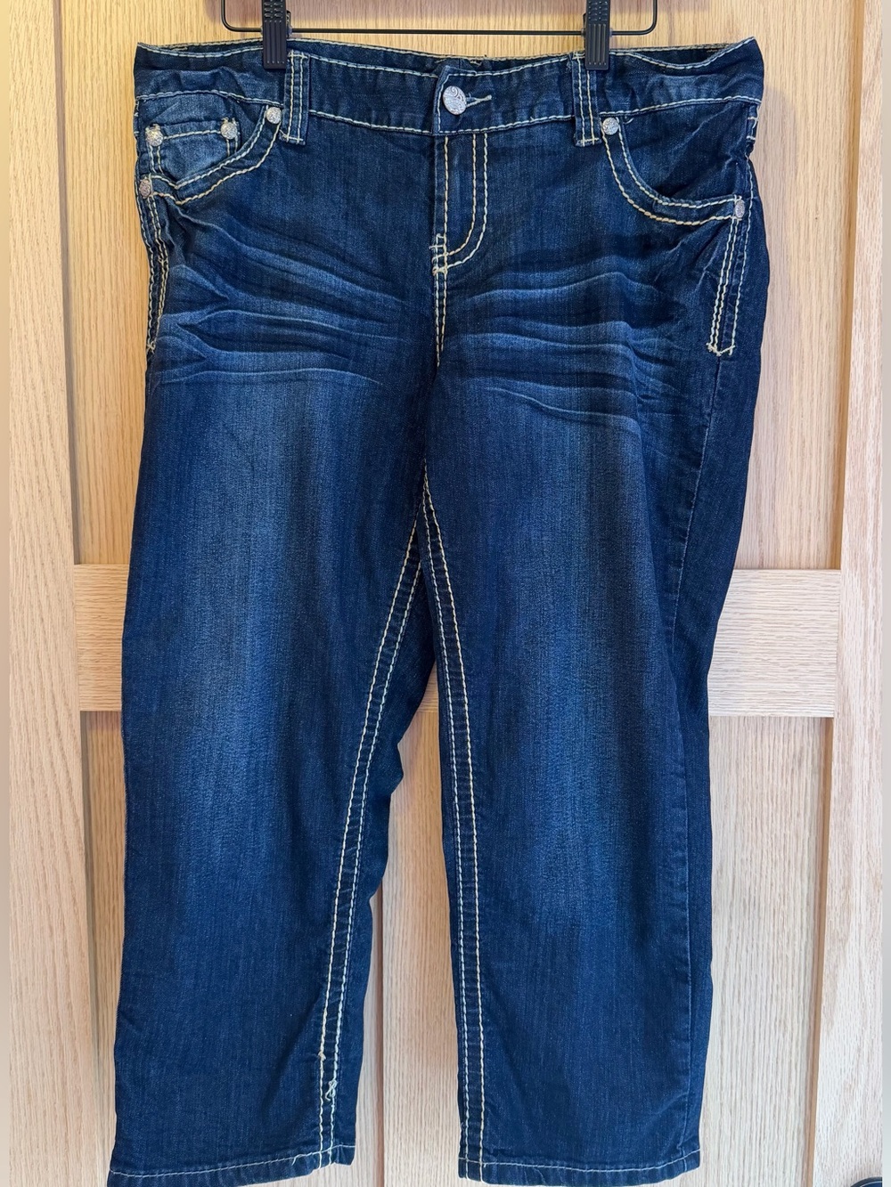 Maurices Dark Blue Cropped Women’s Jeans with Contrast Stitching